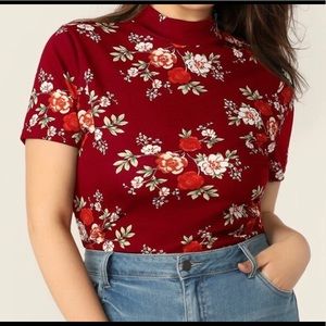 Red-turtleneck- floral- SHEIN